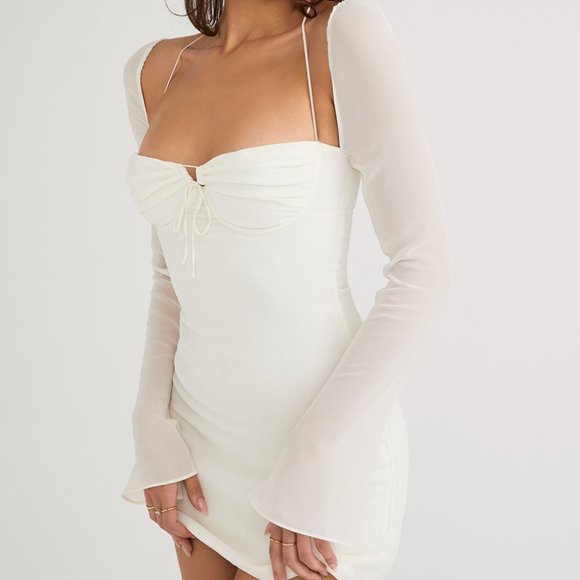 NWT BABYDOLL IVORY CHIFFON HALTER MINI DRESS - M +Cup - Picture 11 of 11